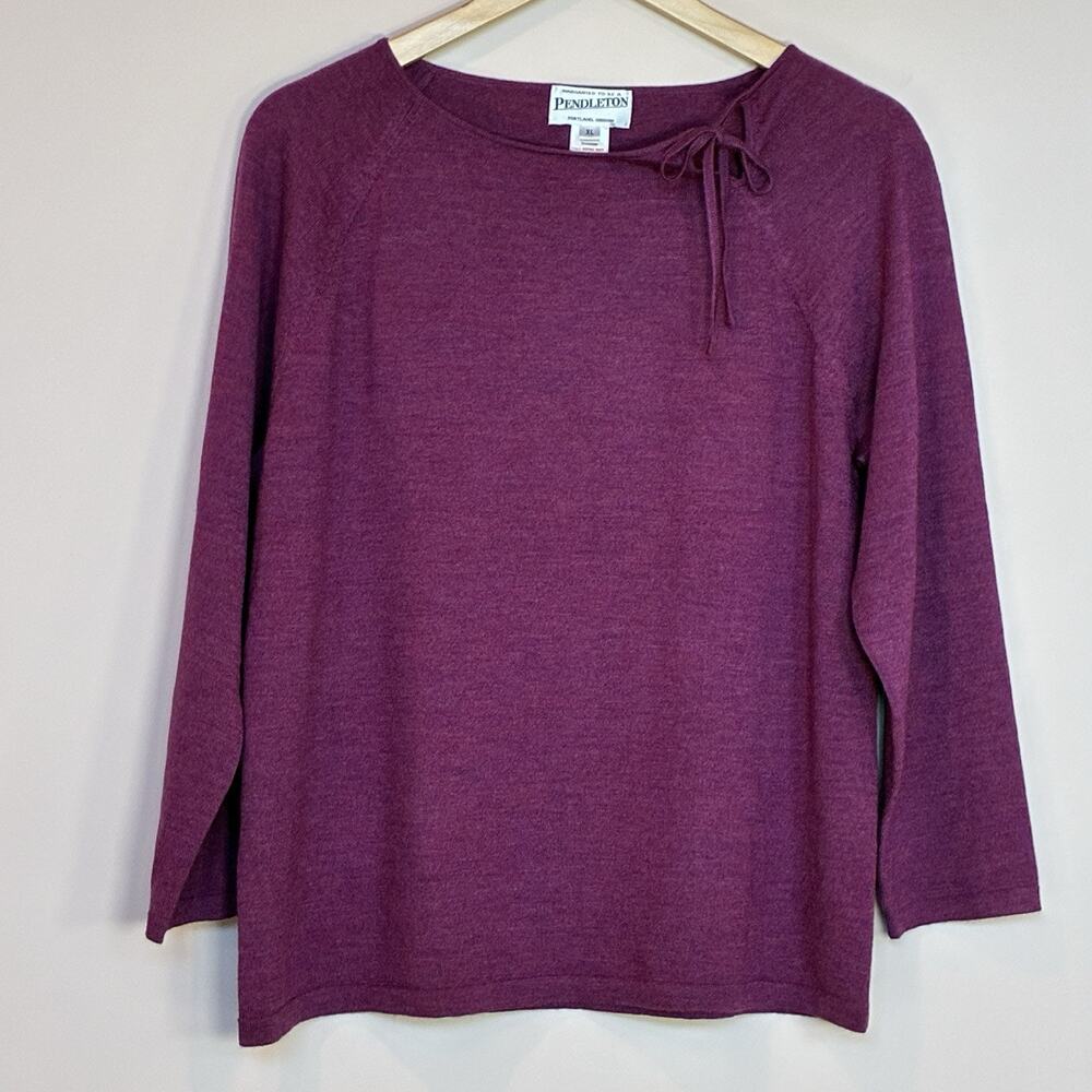 Pendleton 100% Merino Wool Tie Neck Top Sweater Plum Size XL